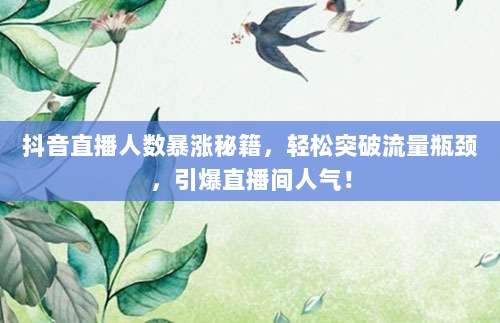 抖音直播人数暴涨秘籍,轻松突破流量瓶颈,引爆直播间人气!