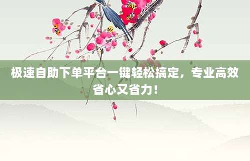 极速自助下单平台一键轻松搞定,专业高效省心又省力!