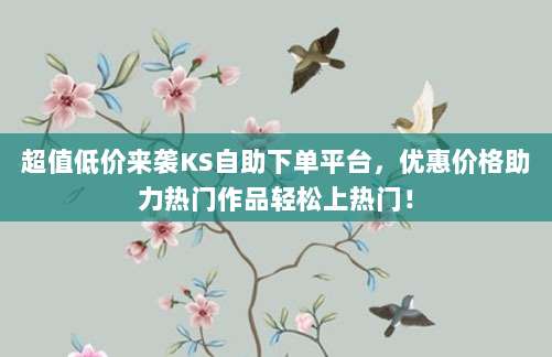 超值低价来袭KS自助下单平台,优惠价格助力热门作品轻松上热门!