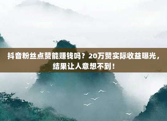 抖音粉丝点赞能赚钱吗?20万赞实际收益曝光,结果让人意想不到!
