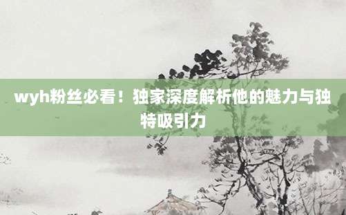 wyh粉丝必看!独家深度解析他的魅力与独特吸引力