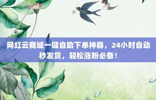 网红云商城一键自助下单神器,24小时自动秒发货,轻松涨粉必备!