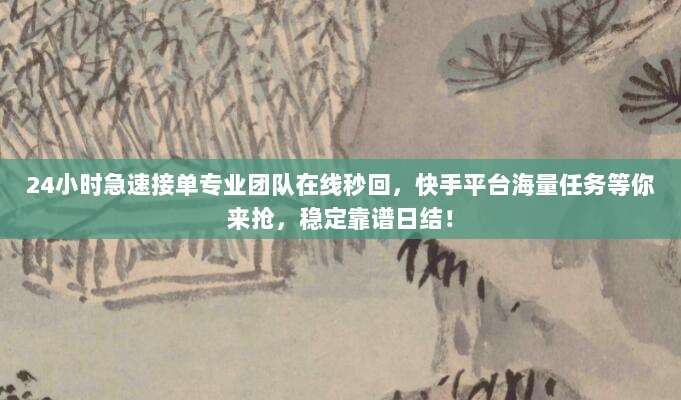 24小时急速接单专业团队在线秒回,快手平台海量任务等你来抢,稳定靠谱日结!