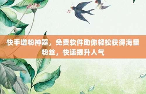 快手增粉神器,免费软件助你轻松获得海量粉丝,快速提升人气