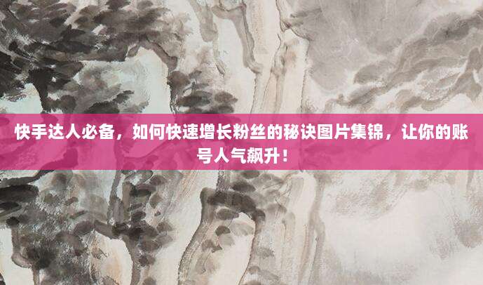 快手达人必备,如何快速增长粉丝的秘诀图片集锦,让你的账号人气飙升!